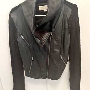 Vintage Havana Faux Leather / Woven Jacket